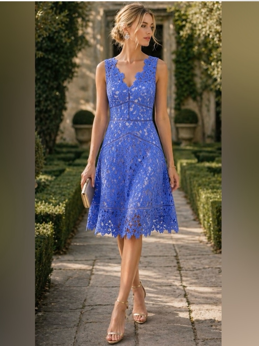 Vineyard Vine Lace 144th Kentucky Derby Dress Periwinkle V Neck Crochet - Picture 2 of 11